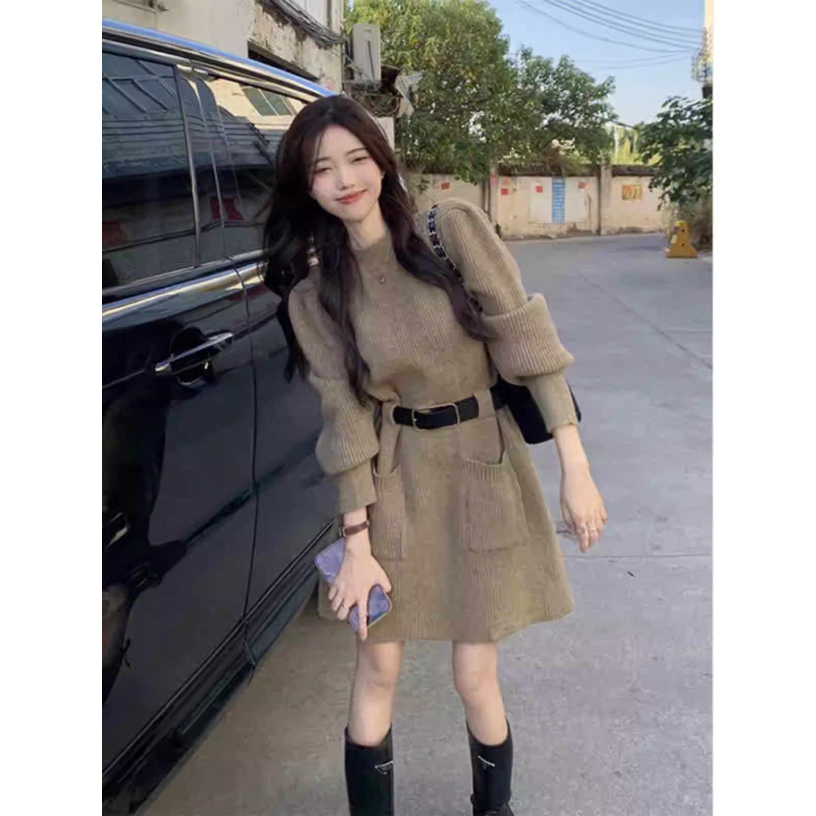 茶里茶气别致独特高级感超小香风好看气质名媛毛衣针织连衣裙女秋