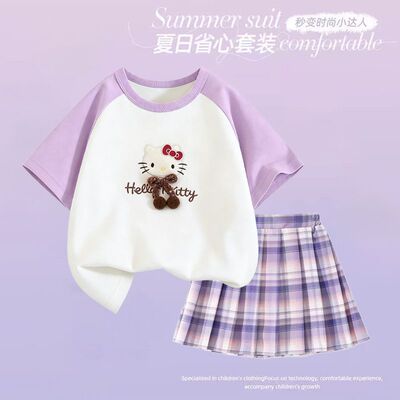 NASA女童超好看套装小女孩纯棉立体公仔hellokitt猫冰丝t恤裙子装
