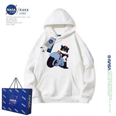 NASA联名儿童装黑猫警长白色连帽卫衣男童女童卫衣潮牌加绒加厚衫
