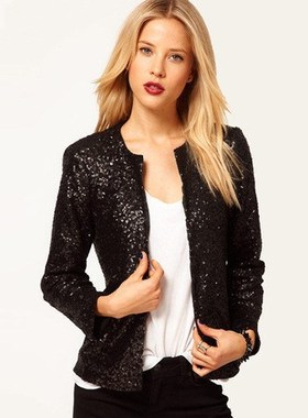 Women Jacket Fashion Blazer Sequin Suit Coat Long Sleeve