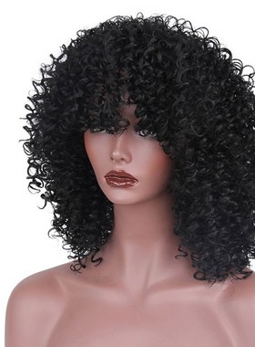 Black Synthetic Wig Curly Afro African Wigs for Women 假发