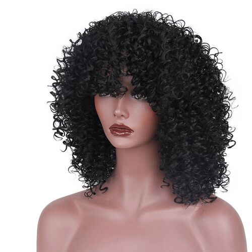 Black Synthetic Wig Curly Afro African Wigs for Women 假发