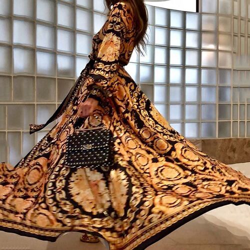 2019亚马逊爆款深V开叉连衣裙非洲印花连衣裙African print dress
