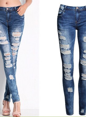 2018EBAY Fashion jeans woman ripped jeans for women牛仔裤女