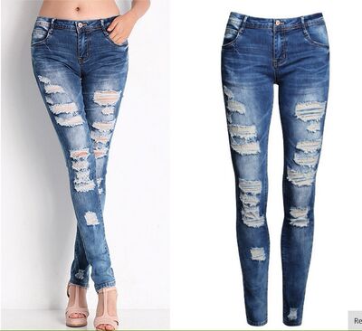 2018EBAY Fashion jeans woman ripped jeans for women牛仔裤女