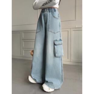 腿春秋儿童女童新款百搭阔时髦工装裤中大童牛仔裤洋气裤宽松2026