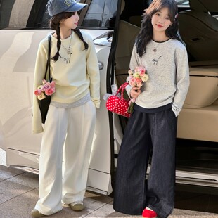 潮新款假两件卫衣2026中大童春秋两件套儿童女孩洋派休闲套装女童