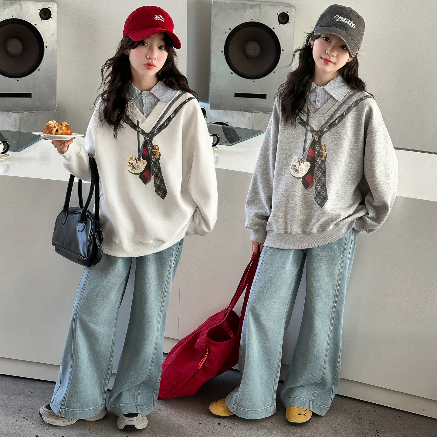 2026新款假女童春秋潮儿童套装洋派中大童休闲两件两件套女孩卫衣