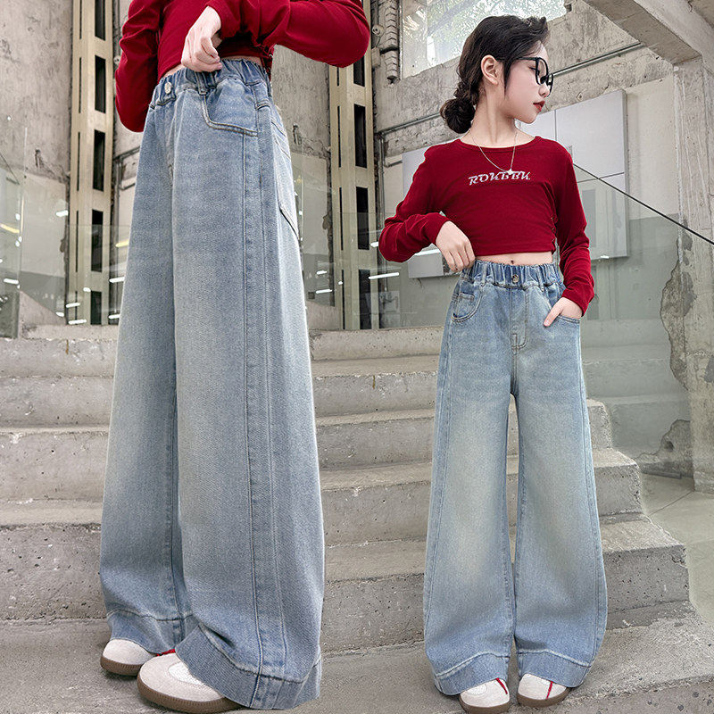 阔腿裤韩版女童2026裤子直筒宽松牛仔裤春季大童儿童春秋新款洋派