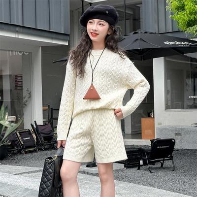 麻花毛衣+短裤秋冬儿童9女童针织衫时尚毛线裤子大童两件套装韩版