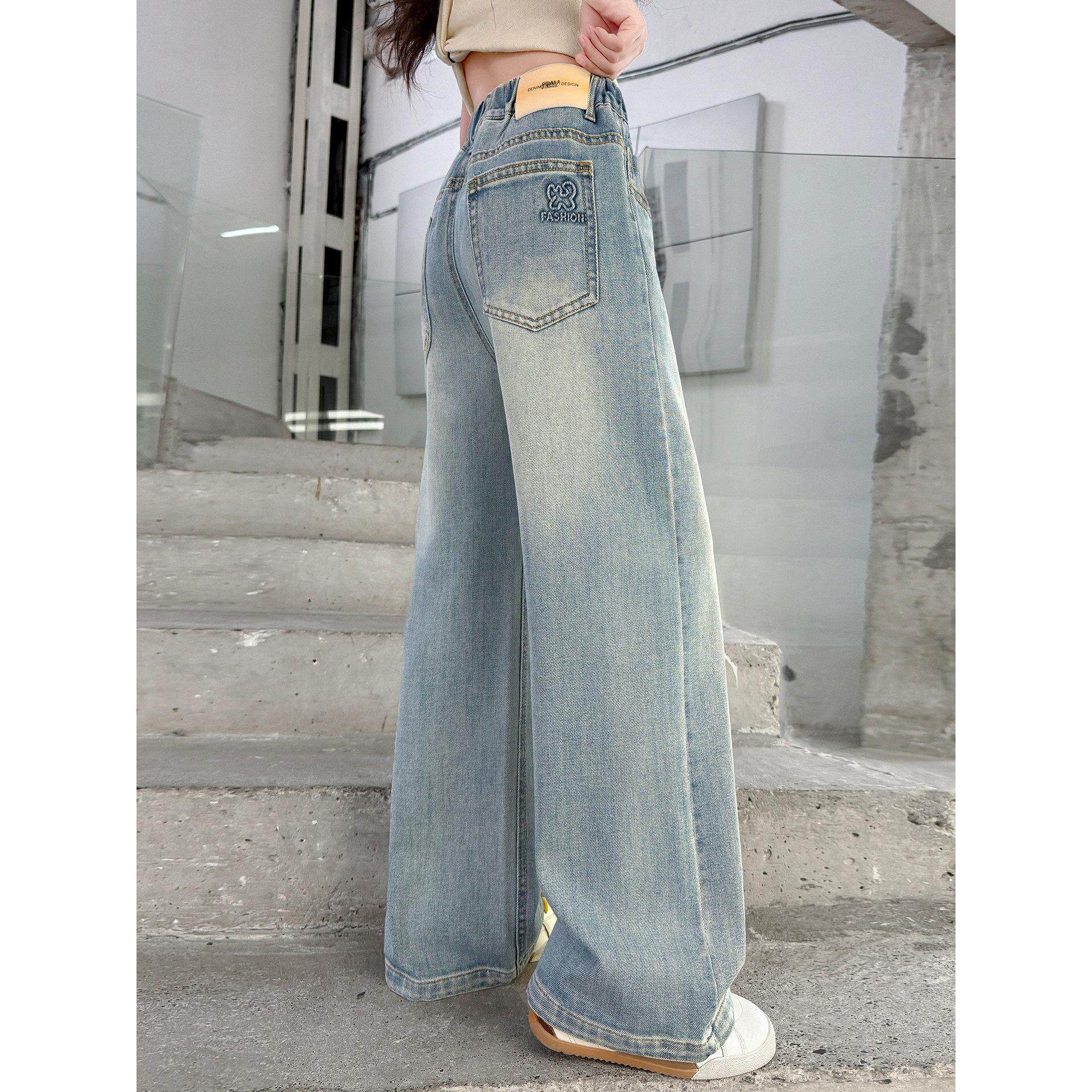 女童新款中大童款牛仔裤直筒裤子春秋童装儿童裤浅色2026好看阔腿