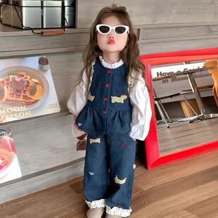 牛仔小狗宝宝儿童春装 女童春秋时髦套装 春季 洋气款 三件套 2025新款