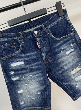 3003百搭新款欧美风时尚D2潮男水洗磨破洞蓝色牛仔短裤男