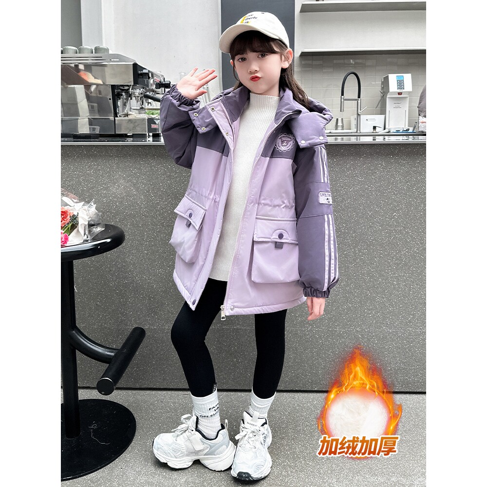 女童春秋冬款外套女孩中大儿童装洋气加绒加厚派克棉服风衣潮8岁9