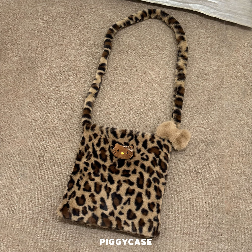 毛绒豹纹kitty可爱斜挎包
