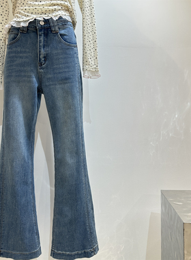 高腰显瘦大长腿微喇牛仔裤26春新款复古蓝色微弹修身百搭喇叭长裤