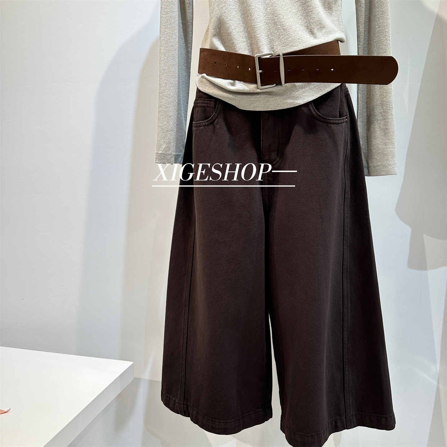 复古咖色工装风高腰牛仔裤女秋季2025新款洋气显瘦直筒阔腿七分裤