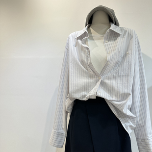 日系简约竖条纹纯棉衬衫 衬衣春秋薄 女显瘦百搭通勤休闲松弛感长袖