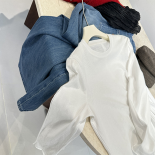 百搭宽松打底T恤女棉质休闲叠穿bi入圆领长袖 基础款 上衣 小白t
