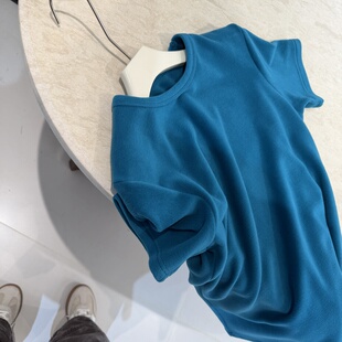 双面磨毛糯叽叽宽松圆领短袖 bi入款 T恤打底春 wan年纯色基础t