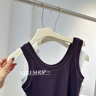 质感遮副乳螺纹棉吊带背心女弹力显瘦内搭U领百搭无袖 上衣打底白