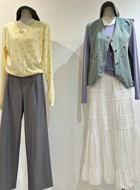 打褶直筒灰色西装裤女立体剪裁微阔宽松气质通勤后松紧高腰休闲裤