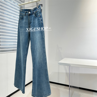 复古微喇牛仔裤女高腰修身显瘦显腿长四面弹拖地长裤喇叭裤早春新