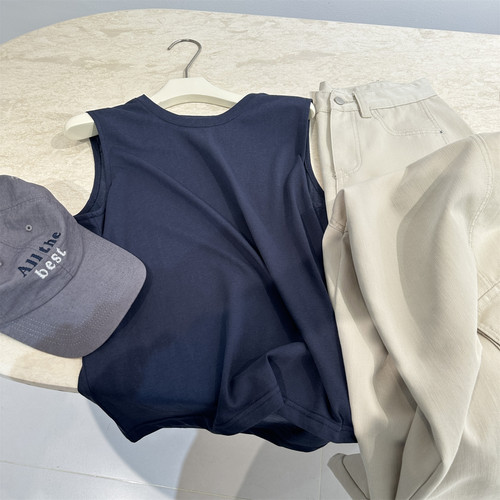 白色坎肩背心女内搭打底简约基础wan年款宽松运动无袖t恤上衣外穿