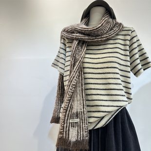 “周末博主休闲穿搭”磨毛条纹短袖T恤女显瘦圆领正肩打底上衣春