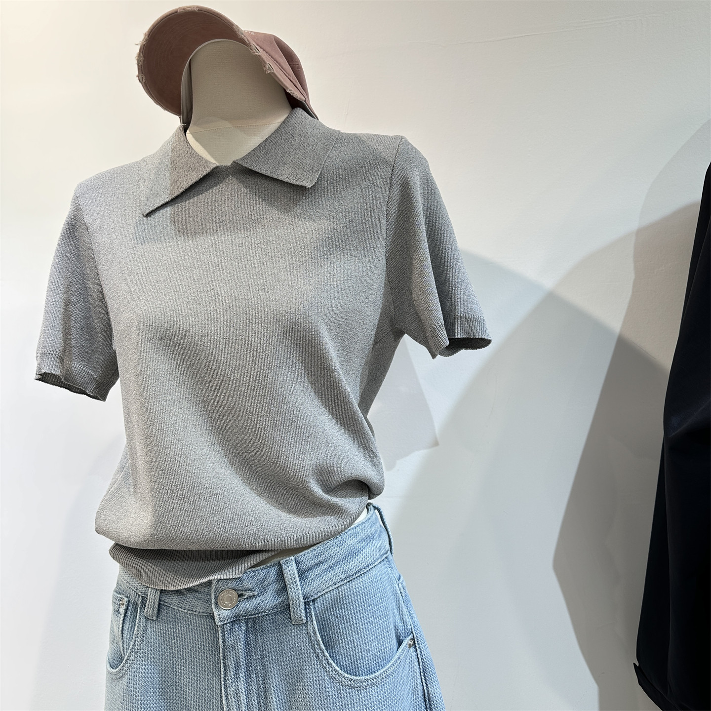 【mi*u系女孩】ji细针织白色翻领polo衫春夏叠穿显瘦气质短袖上衣