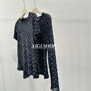 植绒工艺波点长袖防晒T恤女欧货修身显瘦微透圆领短袖上衣2025夏