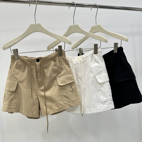 卡其色工装裤女夏美式复古百搭显瘦小个子宽松阔腿休闲短裤热裤26