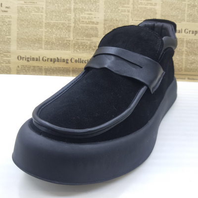 撤柜真皮反绒牛皮加绒保暖休闲套筒防滑透气圆头休闲秋冬男棉鞋潮