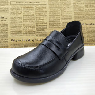 撤柜处理真皮头层牛皮里外全皮软底粗跟低跟圆头通勤工作鞋女单鞋