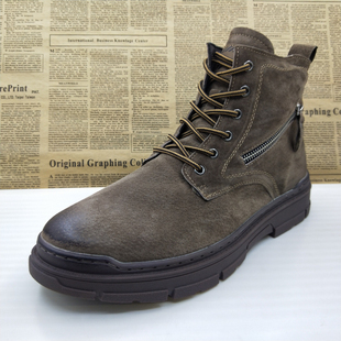撤柜真皮反绒猪皮加绒保暖秋冬季 男靴 防滑上线百搭透气马丁靴工装