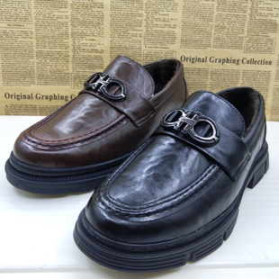 撤柜真皮全皮加绒保暖秋冬季防滑软底透气商务正装一脚蹬男鞋37码