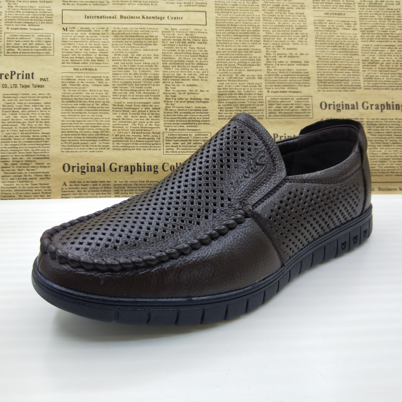 撤柜真皮全皮镂空透气一脚蹬防滑软底驾车鞋百搭透气爸爸鞋男皮鞋