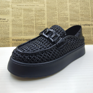 撤柜一脚蹬厚底乐福鞋真皮镂空透气上线百搭豆豆鞋夏季帅气男皮鞋