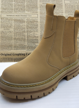 撤柜清仓真皮烟筒靴百搭马丁靴短筒黄色烟头切尔西时尚休闲女靴子