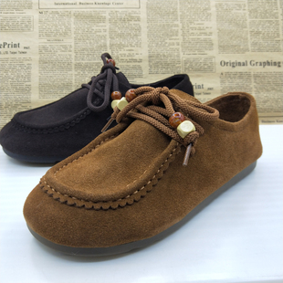 撤柜真皮头层反绒牛皮软底一脚蹬防滑透气博肯鞋乐福鞋平底女单鞋