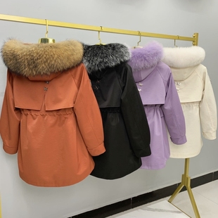蝴蝶梦派克服女新款皮草外套大衣狐狸毛领獭兔内胆可拆卸皮毛一体