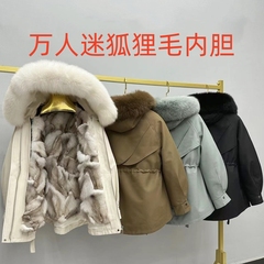 万人迷派克服女新款狐狸毛内胆可拆卸皮毛一体狐狸毛领皮草外套冬