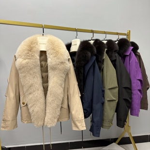 皮草外套羽绒内胆狐狸毛领可拆卸皮毛一体冬 短款 新款 派克服女时尚