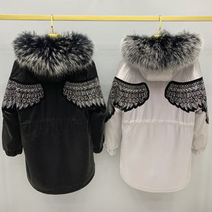新款天使之翼派克服女中长款年轻时尚皮草外套女獭兔内胆可拆卸冬