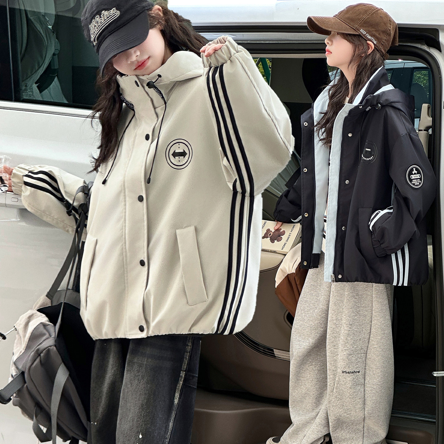 女童2025中大童运动冲锋衣春秋装衫洋气外套儿童拉链连帽秋季新款