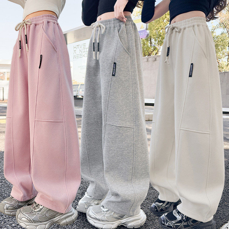 大童弯刀春秋阔腿裤儿童绒女童冬季运动秋冬2025加绒裤子新款一体