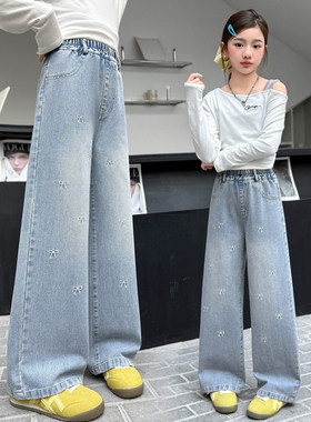 8阔腿裤春秋女童岁款春天7大童69裤子休闲宽松牛仔裤儿童女孩直筒