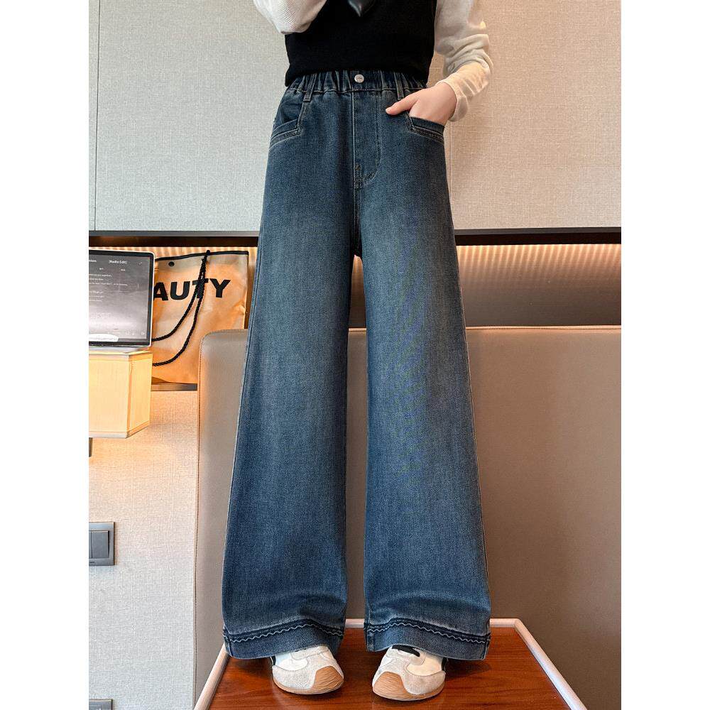 春装女孩阔腿裤宽松韩版直2026牛仔裤新款筒裤儿童中大童洋气女童