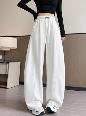 白色运动卫裤女2025秋季小个子宽松bf慵懒风休闲松弛感弯刀