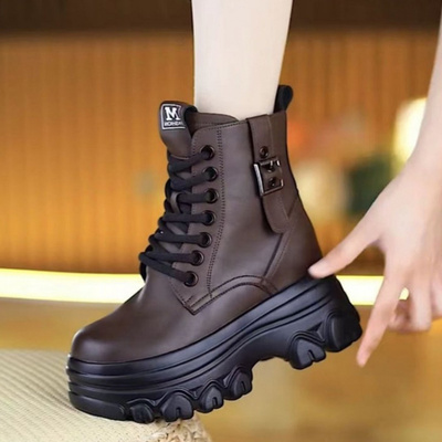 冬季加绒马丁靴女高跟短靴